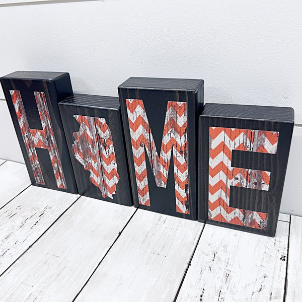 Orange and White Illinois Home Wooden Letter Block, Rustic Decor for Shelf, Mantle or Tabletop (Copy)