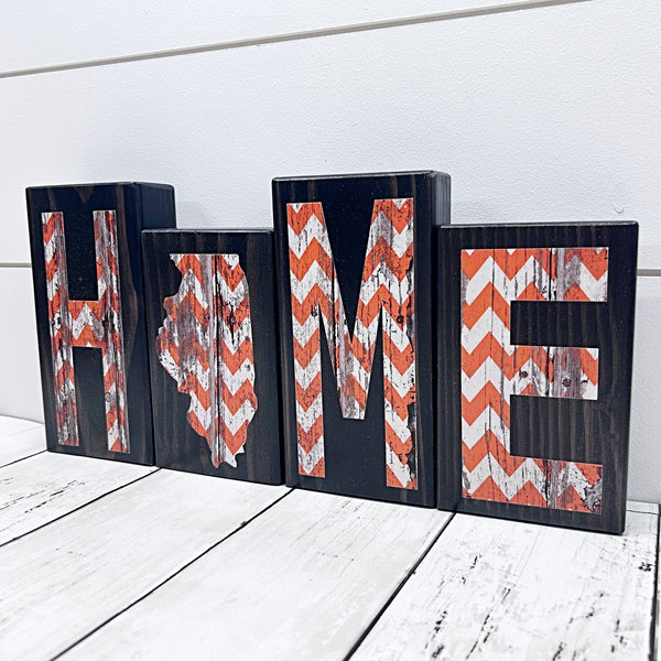 Orange and White Illinois Home Wooden Letter Block, Rustic Decor for Shelf, Mantle or Tabletop (Copy)