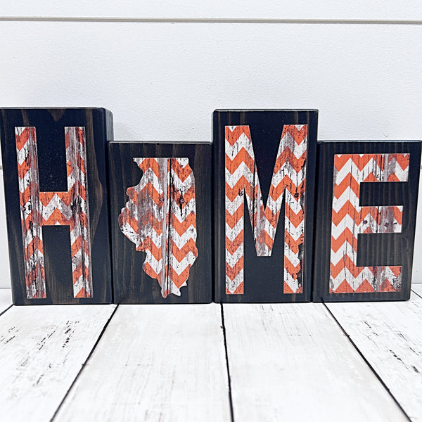Orange and White Illinois Home Wooden Letter Block, Rustic Decor for Shelf, Mantle or Tabletop (Copy)