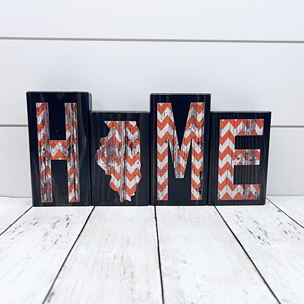 Orange and White Illinois Home Wooden Letter Block, Rustic Decor for Shelf, Mantle or Tabletop (Copy)