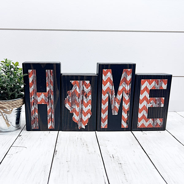 Orange and White Illinois Home Wooden Letter Block, Rustic Decor for Shelf, Mantle or Tabletop (Copy)