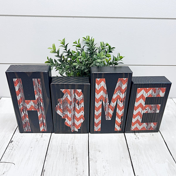 Orange and White Illinois Home Wooden Letter Block, Rustic Decor for Shelf, Mantle or Tabletop (Copy)