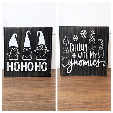 Christmas and Winter Reversible Gnome Block Sign, Double Sided Wooden Farmhouse Decor