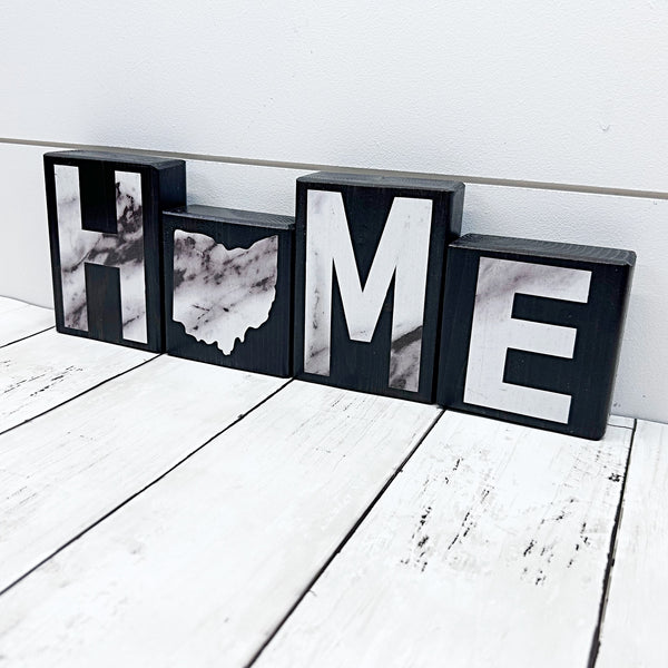 Ohio Home Marble Look Letter Wooden Block Set, Farmhouse Style Decor for Shelf, Mantle or Tabletop