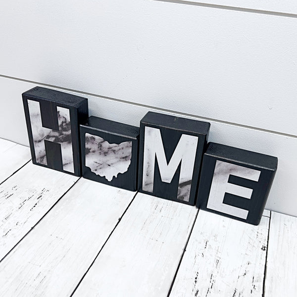 Ohio Home Marble Look Letter Wooden Block Set, Farmhouse Style Decor for Shelf, Mantle or Tabletop