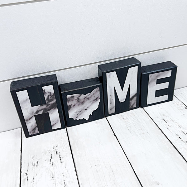 Ohio Home Marble Look Letter Wooden Block Set, Farmhouse Style Decor for Shelf, Mantle or Tabletop