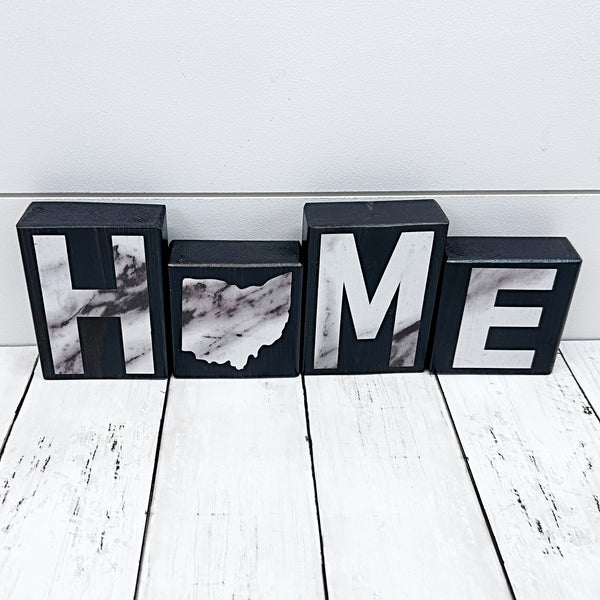 Ohio Home Marble Look Letter Wooden Block Set, Farmhouse Style Decor for Shelf, Mantle or Tabletop