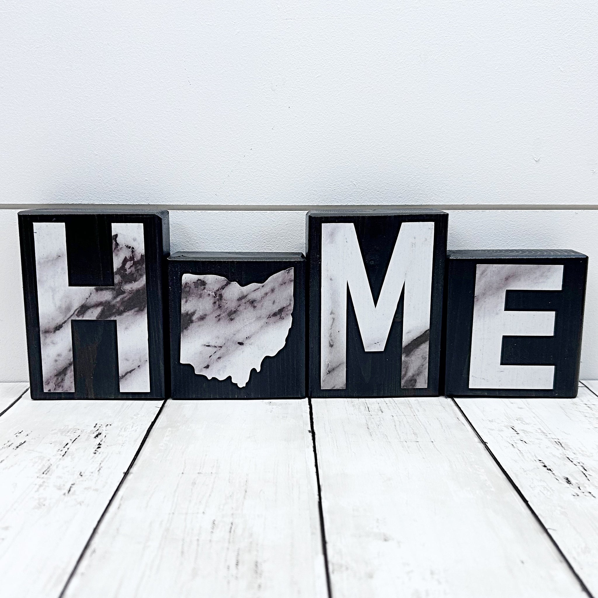 Ohio Home Marble Look Letter Wooden Block Set, Farmhouse Style Decor for Shelf, Mantle or Tabletop