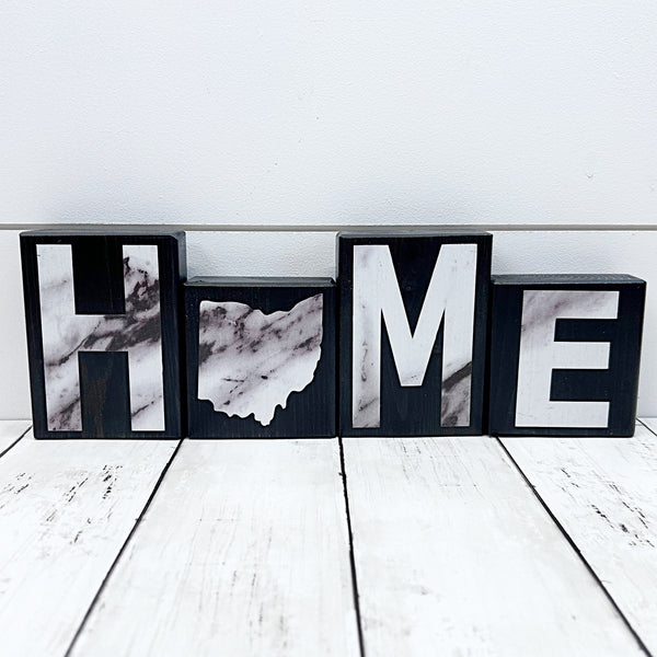 Ohio Home Marble Look Letter Wooden Block Set, Farmhouse Style Decor for Shelf, Mantle or Tabletop