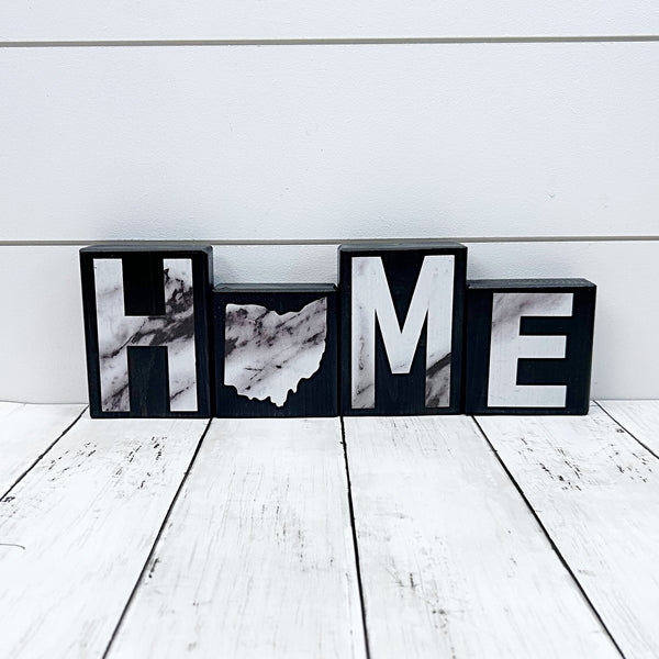 Ohio Home Marble Look Letter Wooden Block Set, Farmhouse Style Decor for Shelf, Mantle or Tabletop