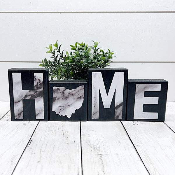 Ohio Home Marble Look Letter Wooden Block Set, Farmhouse Style Decor for Shelf, Mantle or Tabletop