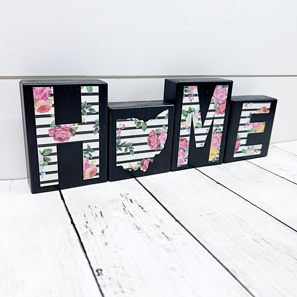 Ohio Home Floral Wooden Letter Block Set, Farmhouse Style Decor for Shelf, Mantle or Tabletop (Copy)