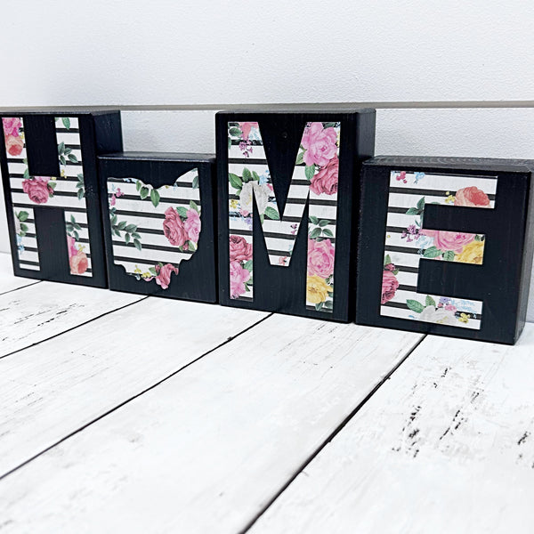 Ohio Home Floral Wooden Letter Block Set, Farmhouse Style Decor for Shelf, Mantle or Tabletop (Copy)