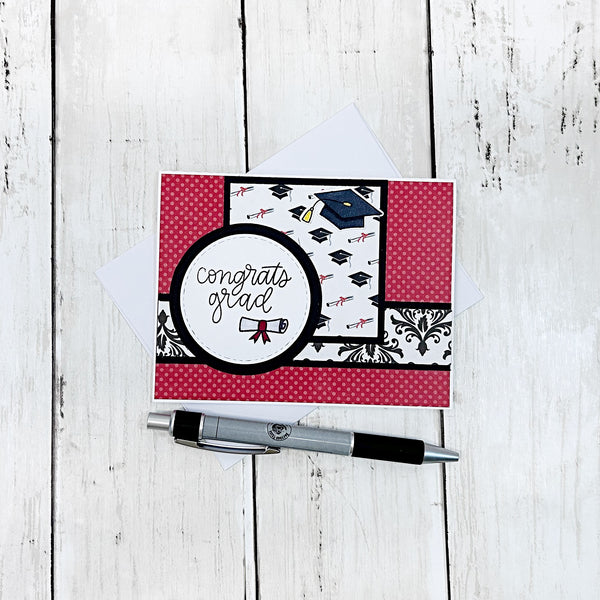 Handmade Graduation Card, Red White and Black Card for Graduate