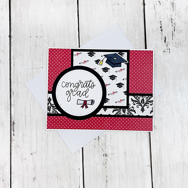 Handmade Graduation Card, Red White and Black Card for Graduate