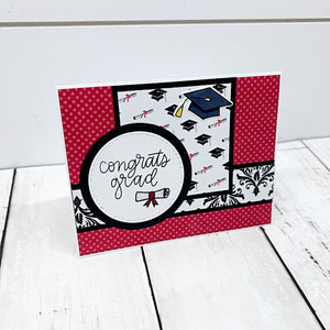Handmade Graduation Card, Red White and Black Card for Graduate