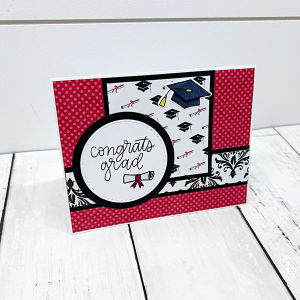 Handmade Graduation Card, Red White and Black Card for Graduate