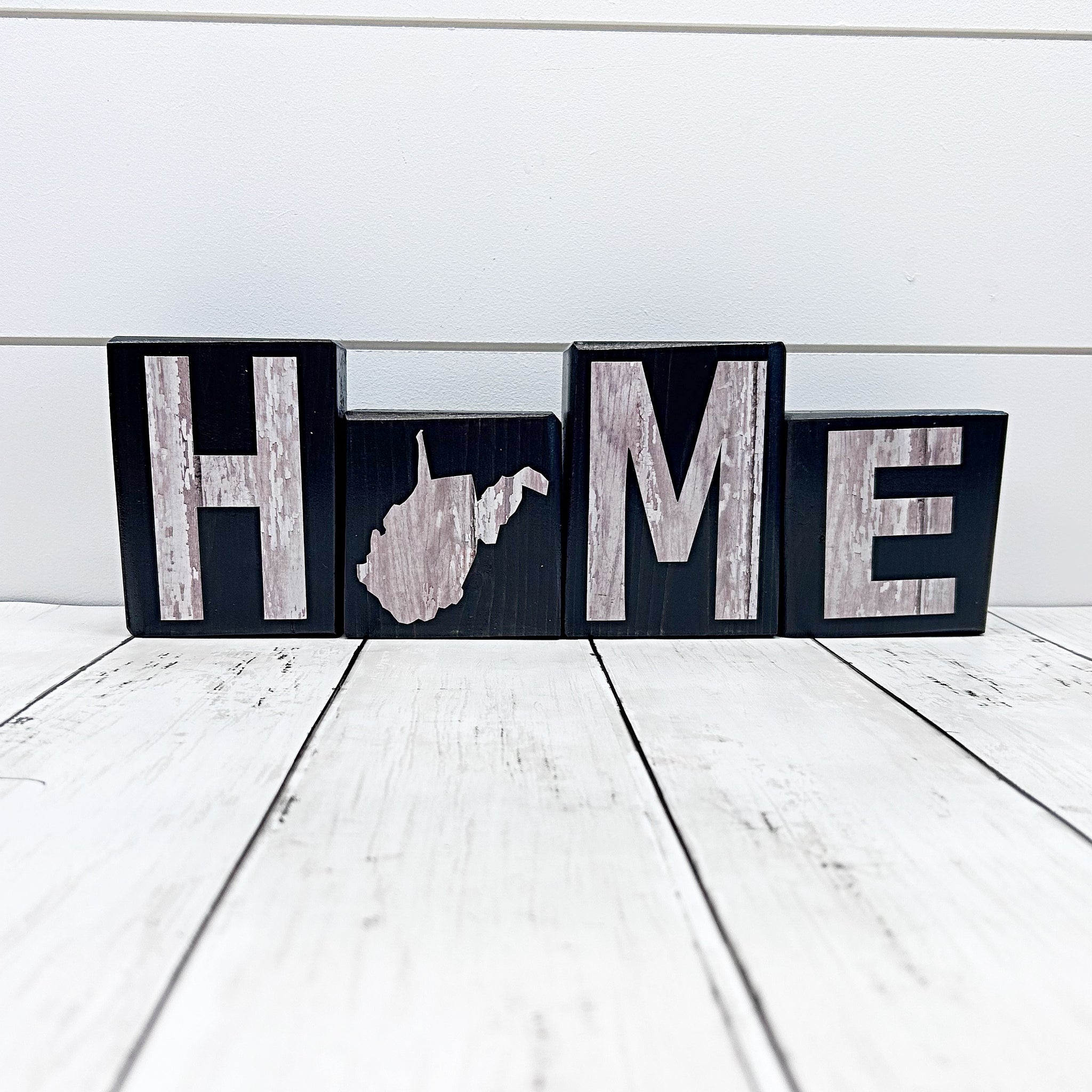 West Virginia Home Rustic Wooden Letter Block Set, Farmhouse Style Decor for Shelf, Mantle or Tabletop