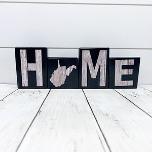 West Virginia Home Rustic Wooden Letter Block Set, Farmhouse Style Decor for Shelf, Mantle or Tabletop