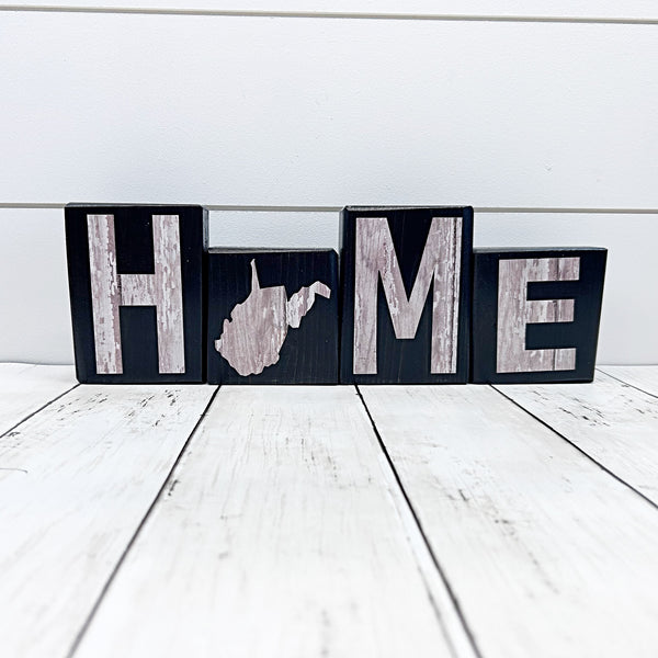 West Virginia Home Rustic Wooden Letter Block Set, Farmhouse Style Decor for Shelf, Mantle or Tabletop