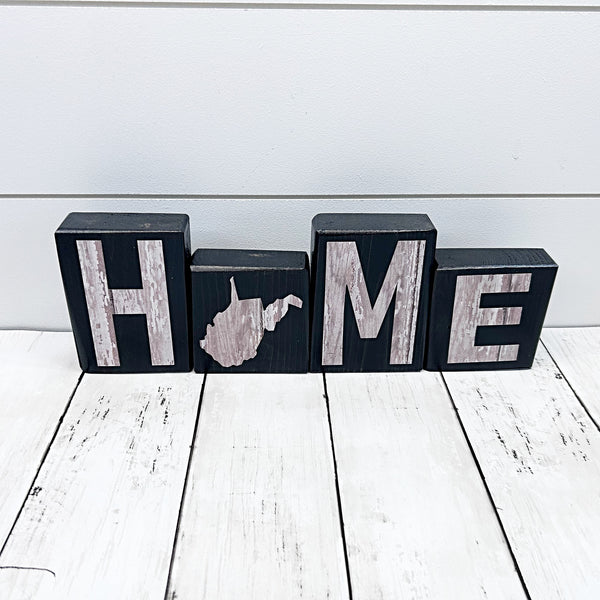 West Virginia Home Rustic Wooden Letter Block Set, Farmhouse Style Decor for Shelf, Mantle or Tabletop