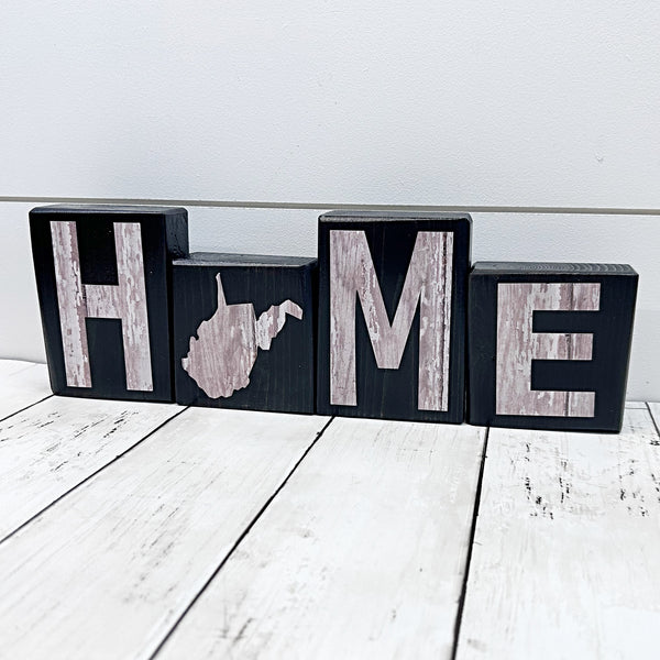 West Virginia Home Rustic Wooden Letter Block Set, Farmhouse Style Decor for Shelf, Mantle or Tabletop