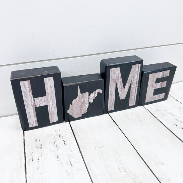 West Virginia Home Rustic Wooden Letter Block Set, Farmhouse Style Decor for Shelf, Mantle or Tabletop