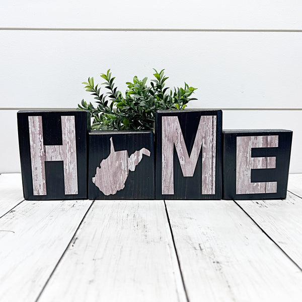 West Virginia Home Rustic Wooden Letter Block Set, Farmhouse Style Decor for Shelf, Mantle or Tabletop