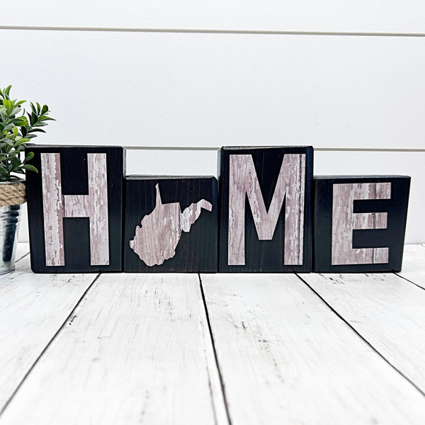 West Virginia Home Rustic Wooden Letter Block Set, Farmhouse Style Decor for Shelf, Mantle or Tabletop