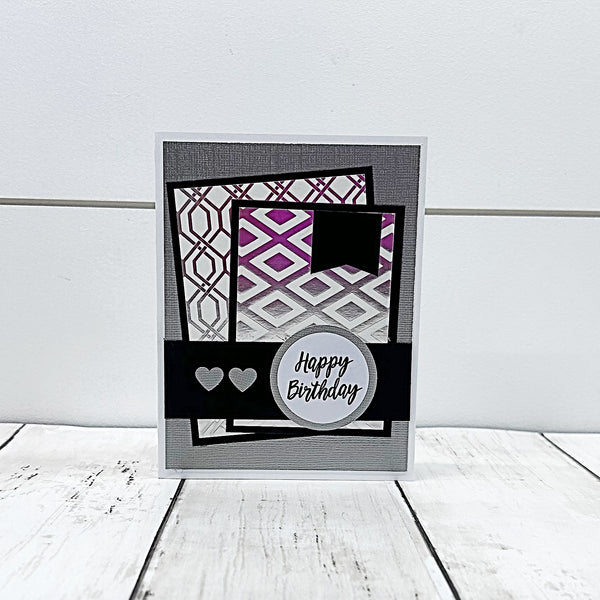 Elegant Happy Birthday, Silver and White Handmade Greeting Card