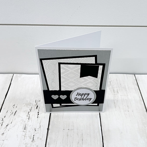 Elegant Happy Birthday, Silver and White Handmade Greeting Card