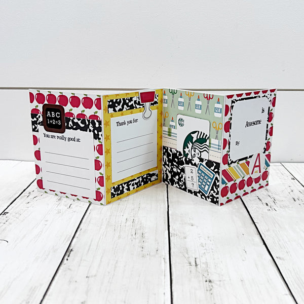 Interactive Teacher Thank you Card, Accordion Fold with Gift Card Pocket