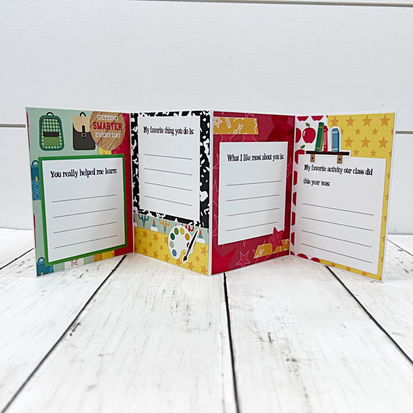 Interactive Teacher Thank you Card, Accordion Fold with Gift Card Pocket