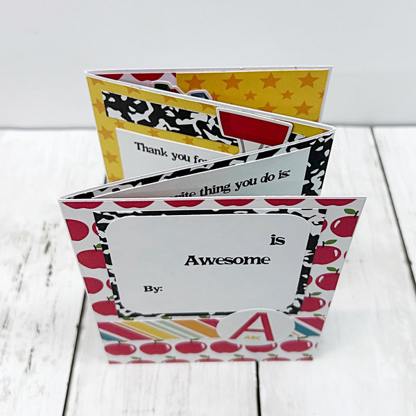 Interactive Teacher Thank you Card, Accordion Fold with Gift Card Pocket