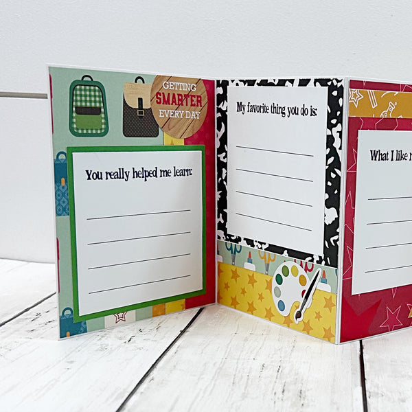 Interactive Teacher Thank you Card, Accordion Fold with Gift Card Pocket
