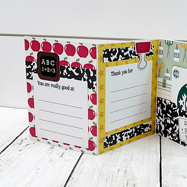 Interactive Teacher Thank you Card, Accordion Fold with Gift Card Pocket