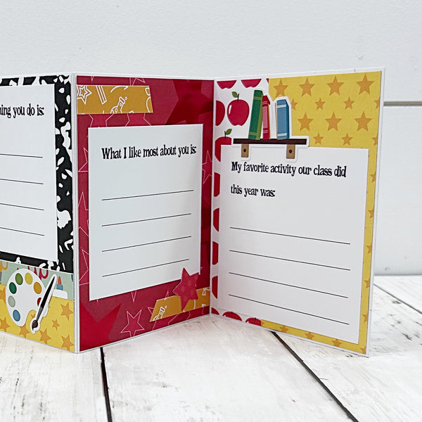 Interactive Teacher Thank you Card, Accordion Fold with Gift Card Pocket