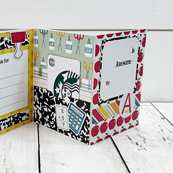 Interactive Teacher Thank you Card, Accordion Fold with Gift Card Pocket