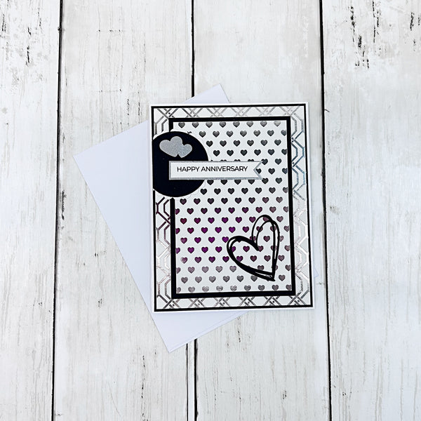 Elegant Happy Anniversary, Silver and White Handmade Greeting Card