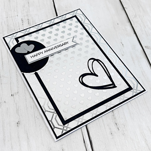 Elegant Happy Anniversary, Silver and White Handmade Greeting Card