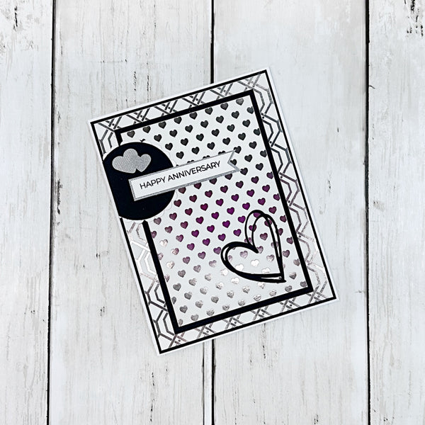 Elegant Happy Anniversary, Silver and White Handmade Greeting Card