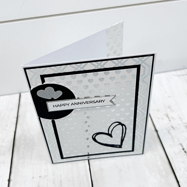 Elegant Happy Anniversary, Silver and White Handmade Greeting Card