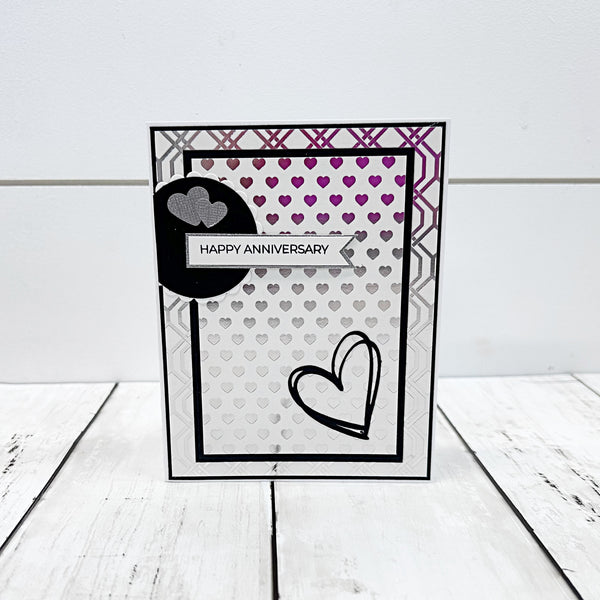 Elegant Happy Anniversary, Silver and White Handmade Greeting Card