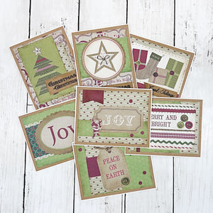 Vintage Style Christmas Card Set of 7, Handmade Holiday Cards