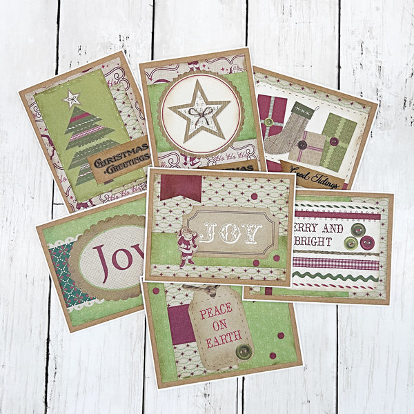 Vintage Style Christmas Card Set of 7, Handmade Holiday Cards