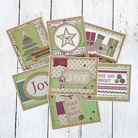 Vintage Style Christmas Card Set of 7, Handmade Holiday Cards