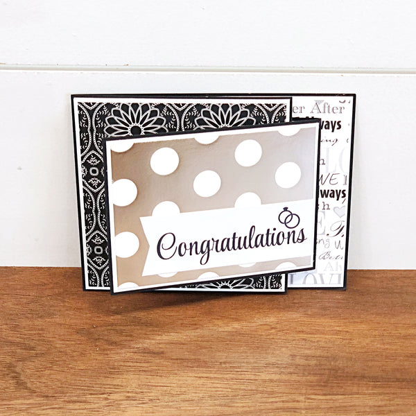 Elegant Wedding Card, Black White and Silver Handmade Card with Gift Card or Money Pocket