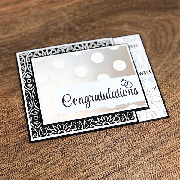 Elegant Wedding Card, Black White and Silver Handmade Card with Gift Card or Money Pocket