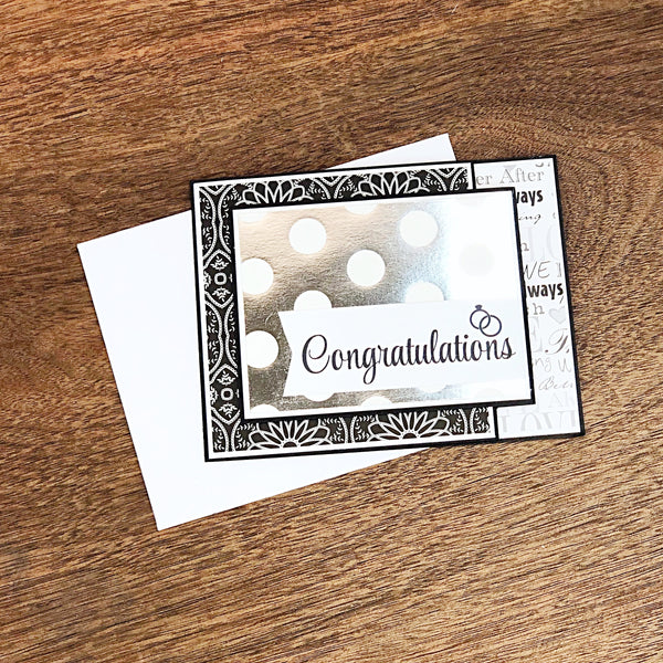 Elegant Wedding Card, Black White and Silver Handmade Card with Gift Card or Money Pocket