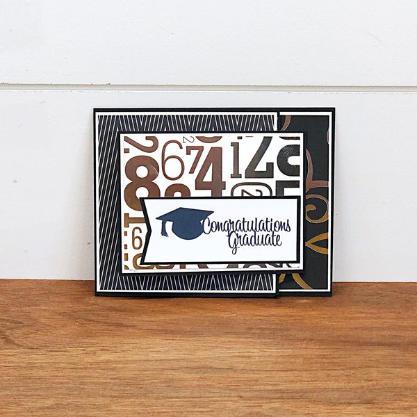 Elegant Graduation Card, Black White and Silver Handmade Card with Gift Card or Money Pocket